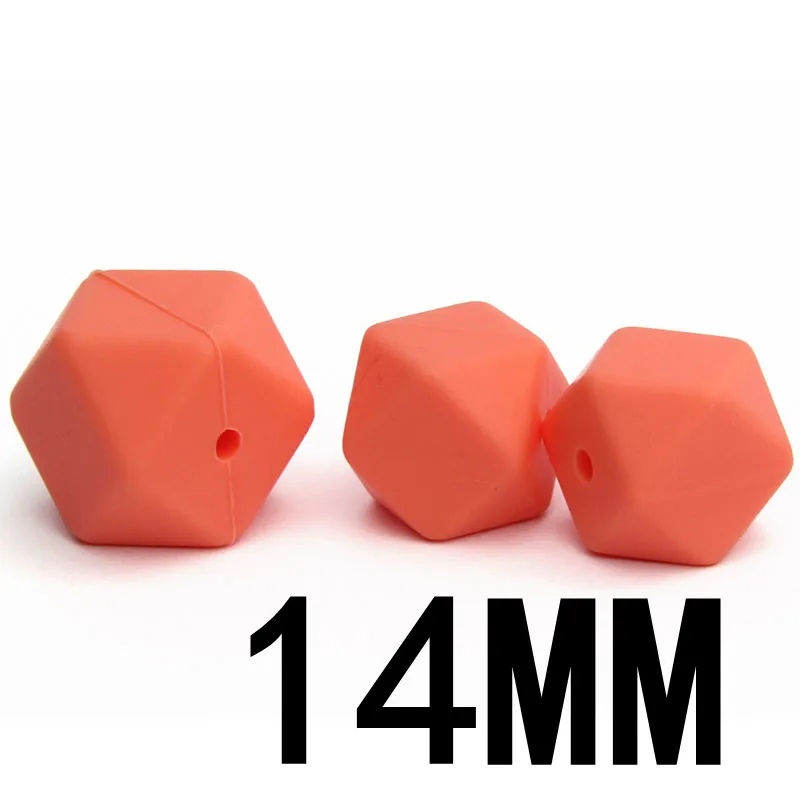 61 Salmon Orange 14 мм, 25 шт., шестигранные силиконовые бусины, Bpa бесплатно, Детские Прорезыватели для зубов, ожерелье, аксессуары, сделай сам, для младенцев, пустышка, цепочка для душа, подарки - Цвет: 61 Salmon Orange