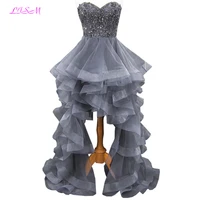 high low organza ball gown prom dress sweetheart beaded crystals formal gowns long zipper back empire party dresses robe bal