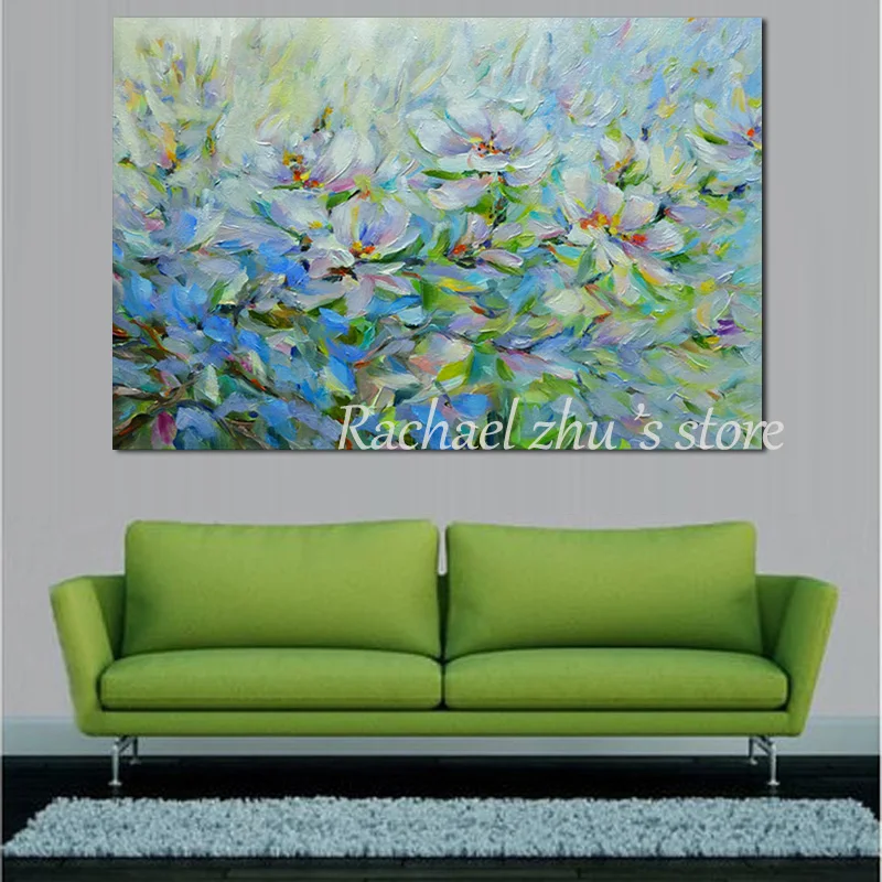 Large Size Hand Painted Abstract Blue and WhireOil Painting On Canvas Wall Landscape Pictures For Living Room Home Decor |