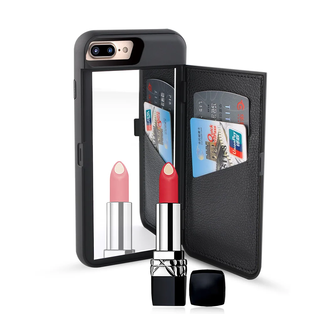 Зеркало для макияжа флип чехол для iPhone X, 8, 7, 6, 6 S, Plus, Fundas держатель крышки с телефонные разъемы для карт чехлы