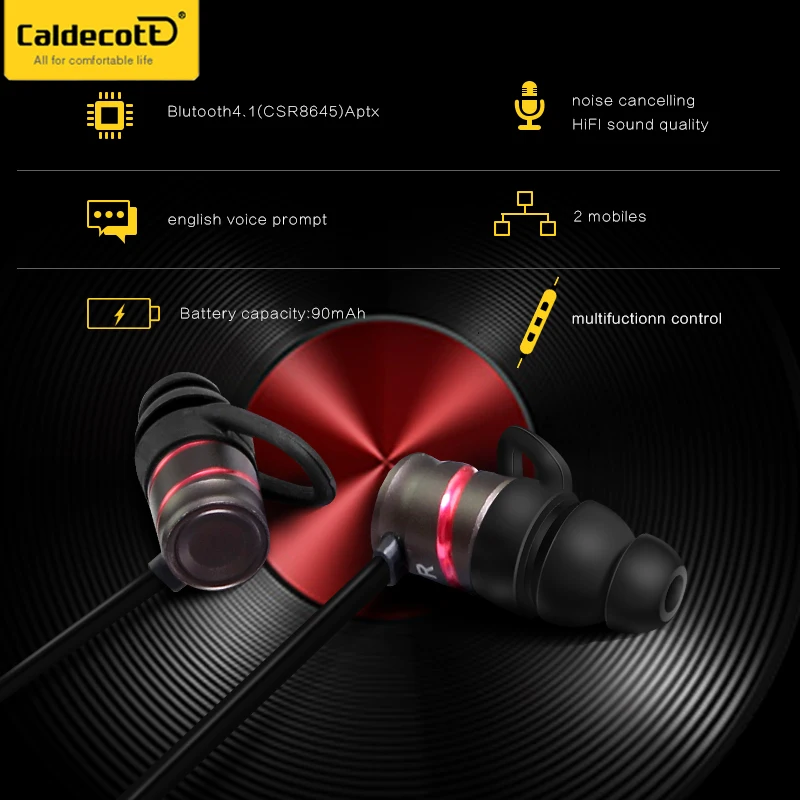 Caldecott Bluetooth 4.1 Металл Магнитная Сабвуфер Спорт Беспроводные Стерео Наушники С