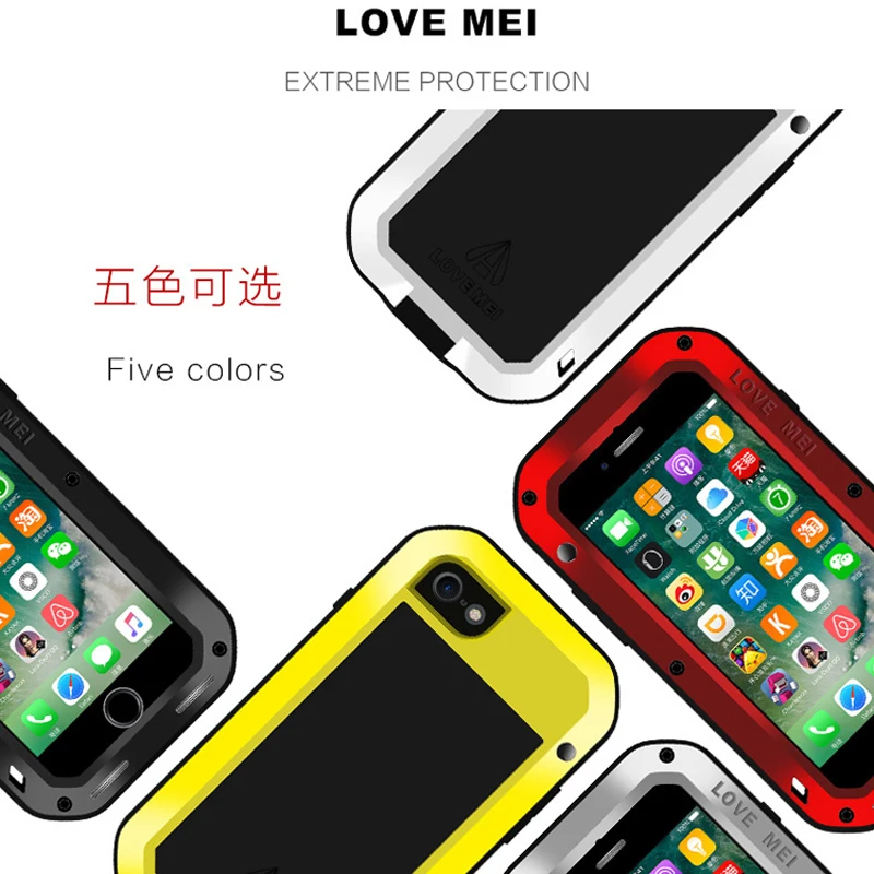 

Luxury Dirtproof Shockproof Waterproof 3 Proofs Metal Aluminum Cases Cover with Gorilla Glass for iPhone 7/8 Mobile Phone Cases