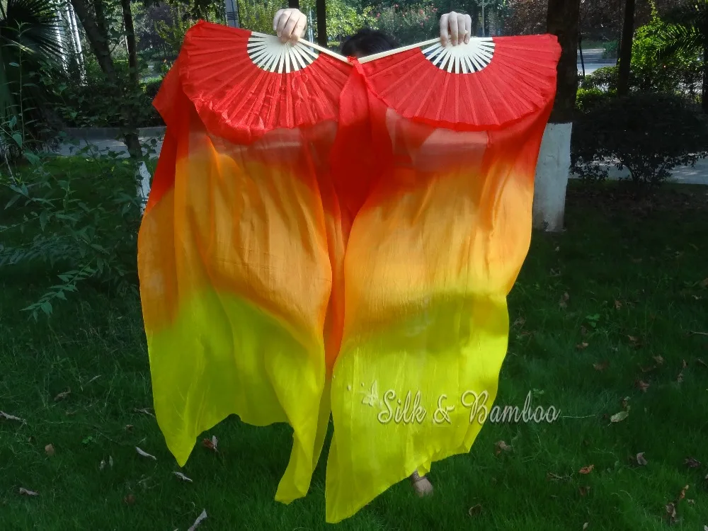 1 пара м * 0 9 (59 &quot* 35&quot) красно оранжево желтый ручная роспись танец живота Шелковый веер из вуали и литерным