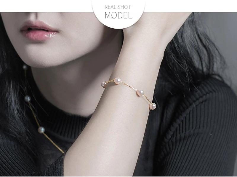 Sinya Au750 18K Gold chain Bracelet Anklet with 7pcs natural pearls for women girls Mom length 16-20cm optional