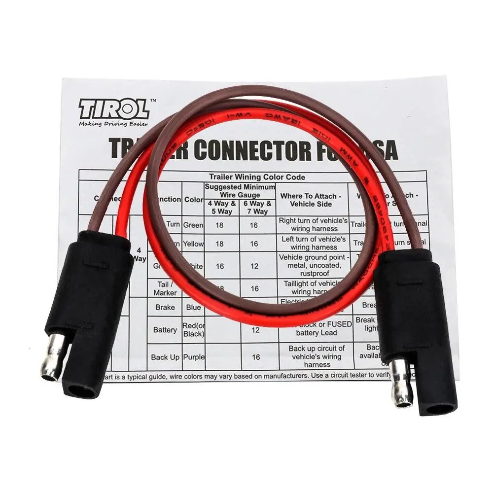 Tirol T25553b провод с вилкой для прицепа 2 контактный прицеп 12 ” удлинитель 2*18 AWG