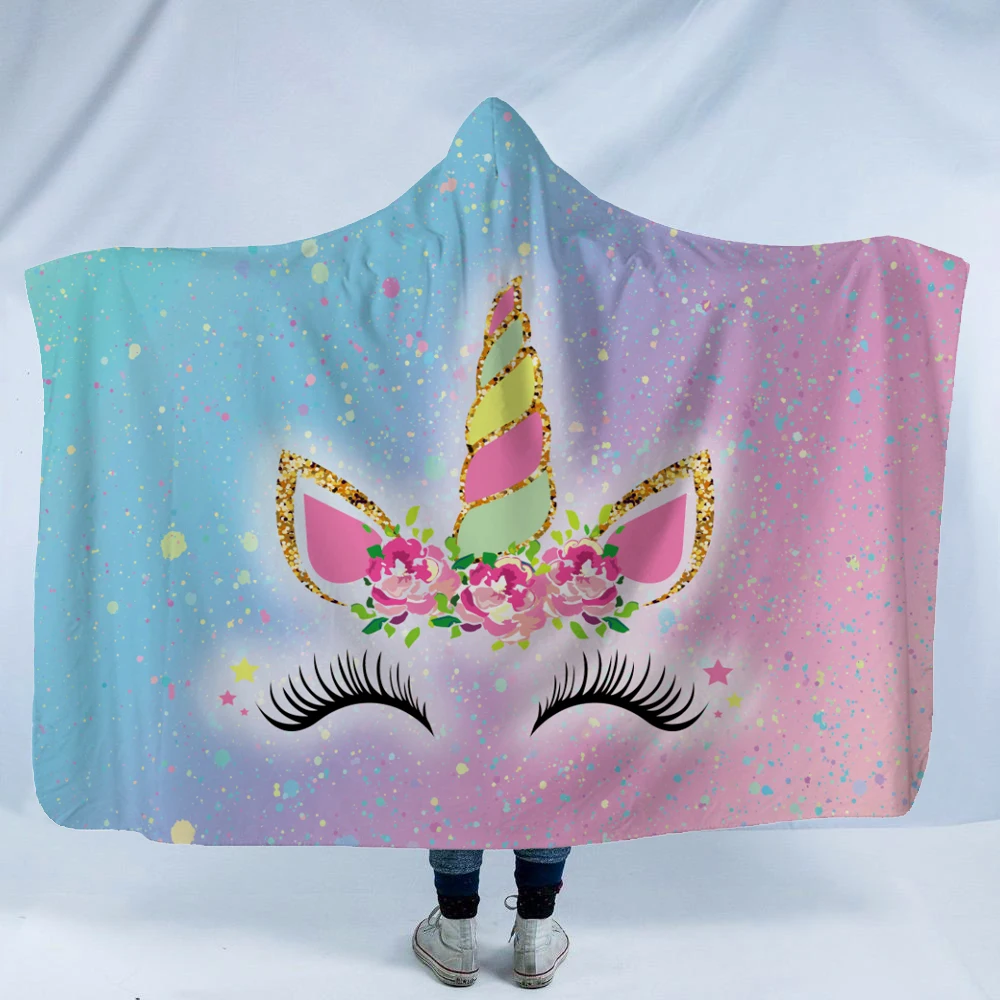 

SOFTBATFY Cartoon Unicorn Hooded Blanket Fleece Throw Blanket Dropshipping