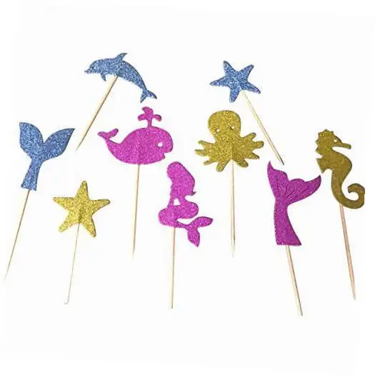 Glitter Super Mermaid Theme birthday cupcake toppers nautical beach wedding sea bridal shower party decoration | Дом и сад