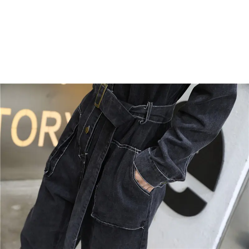 Женский джинсовый комбинезон в Корейском стиле черный/синий повседневный с