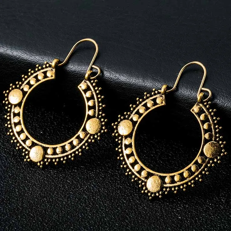 antique Brass Индийские племенные латунные серьги, висячие серьги в форме цветка, украшенные вихрем «цыганские» серьги для женщин, богемные Винтажные серьги EAR00C05B - Окраска металла: antique Brass