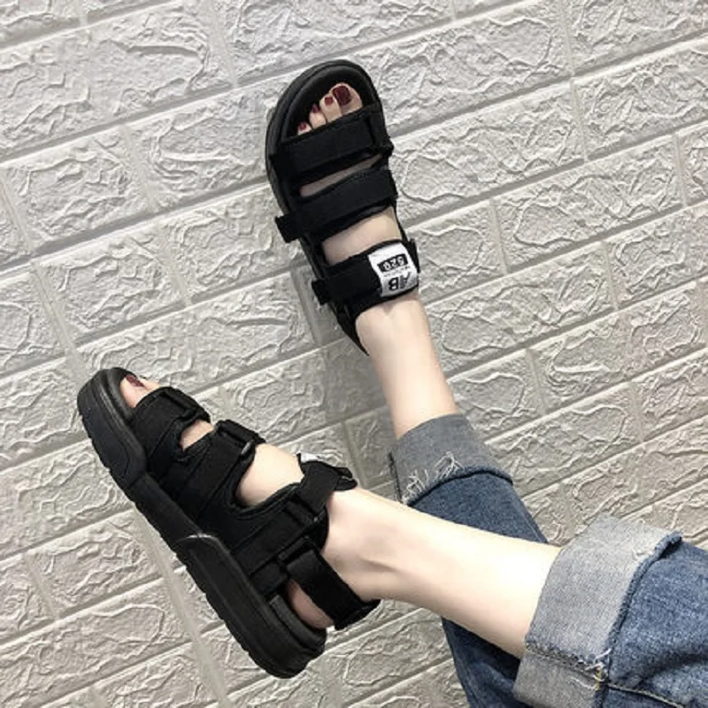 2019 new summer platform sandals women's flat open toe casual black | Обувь