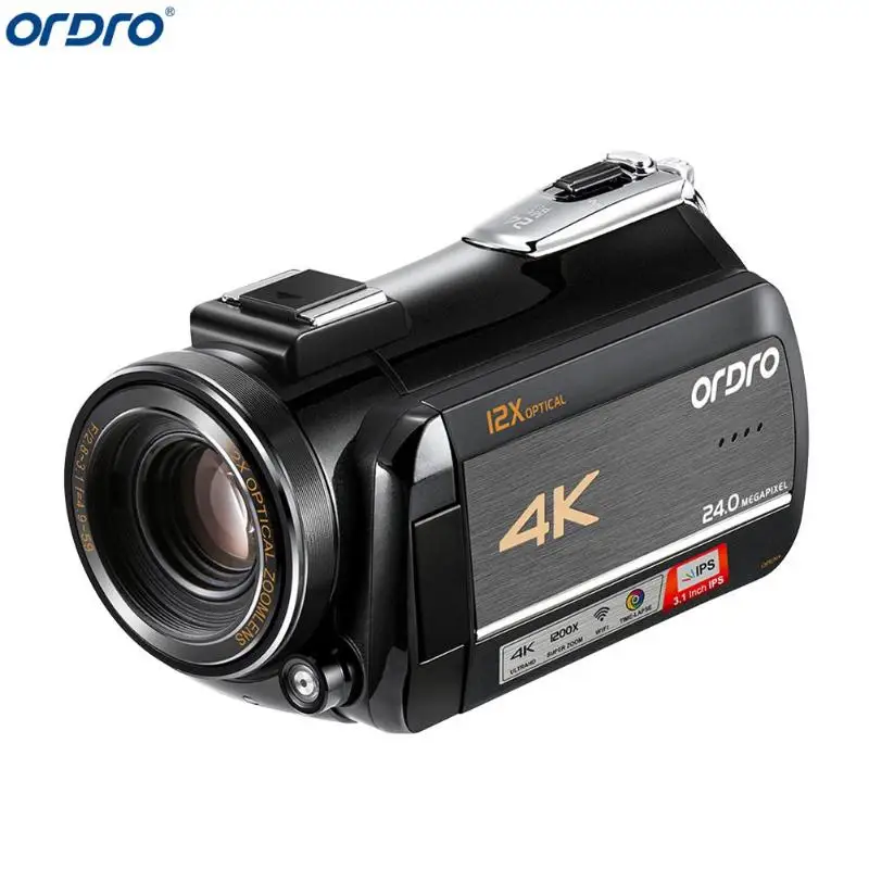 Ordro AC5 4K UHD Цифровая видеокамера FHD 24MP WiFi 12X оптический 100X цифровой зум ips сенсорный экран мини DV видеокамеры