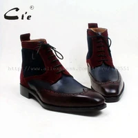 cie square toe wingtips mixed colors navy wine100genuine calf leather boot handmade bespoke leather lacing men ankle boot a102