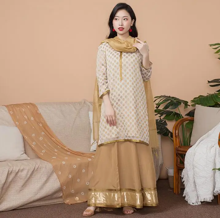 Модные женские костюмы из Индии в этническом стиле Salwar Kameez тонкий костюм