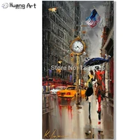 hand painted lovers under umbrella on new york city street oil painting for living room modern knife wall art picture