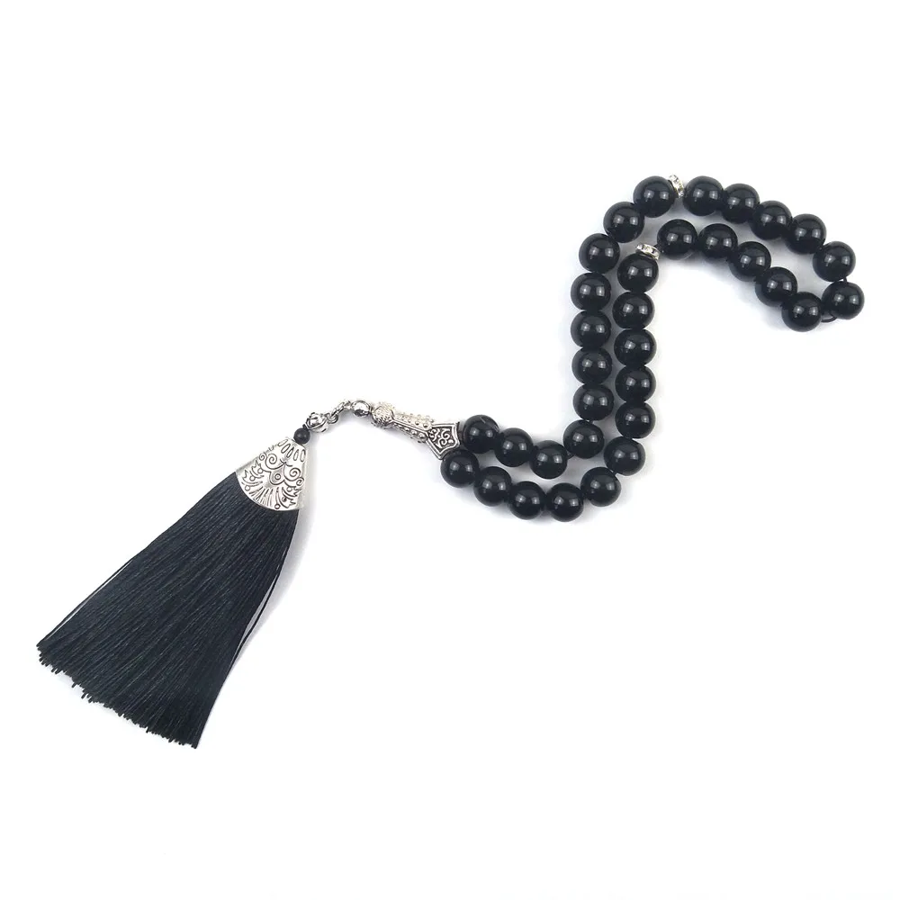 Магазин Tesbih Новый дизайн черный оникс с кисточкой tasbih мусульманские молитвенные