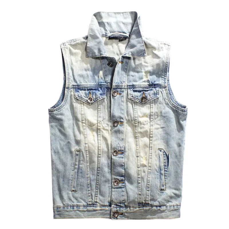Летняя светильник-голубая винтажная джинсовая жилетка мужские куртки без
