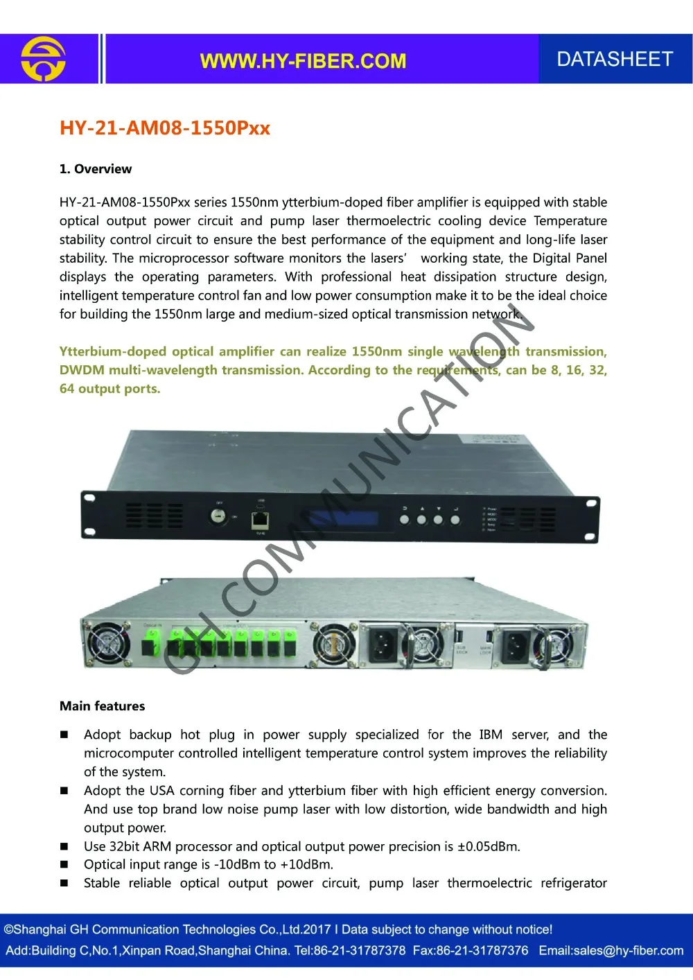 8 способ CATV 1550 нм оптический усилитель 22dBm SC/APC волоконный порт питания 220 В или 48 В