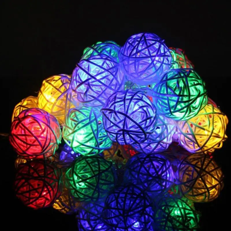 2 м 20LED теплый белый ротанга Ball Строка сказочных огней для Рождественская