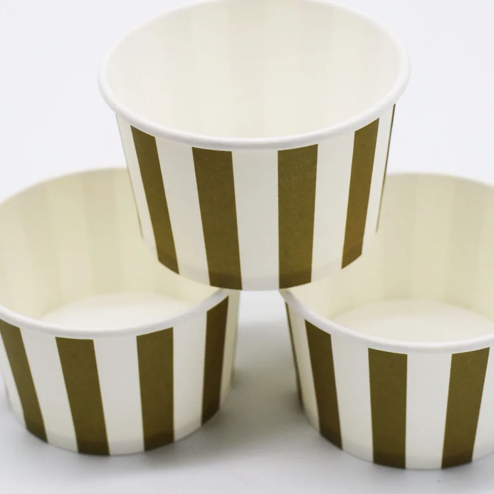 10 шт./лот золотые чашки для мороженого в золотую полоску одноразовые украшения