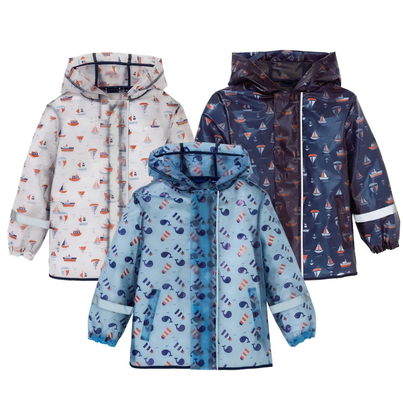 

New baby boys girls raincoat poncho printed children tpu leather waterproof windproof jackets children outerwear