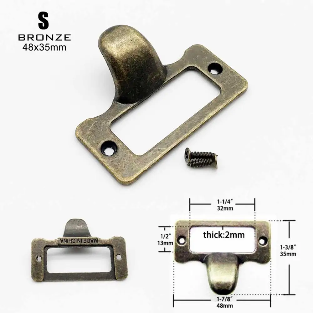 S bronze 48x35mm 2 шт. небольшой сверхмощный античная латунь черный декоративный мебельный шкаф ярлык ящика Потяните тег Рамка ручка файл имя держатель для карт - Цвет: S bronze 48x35mm