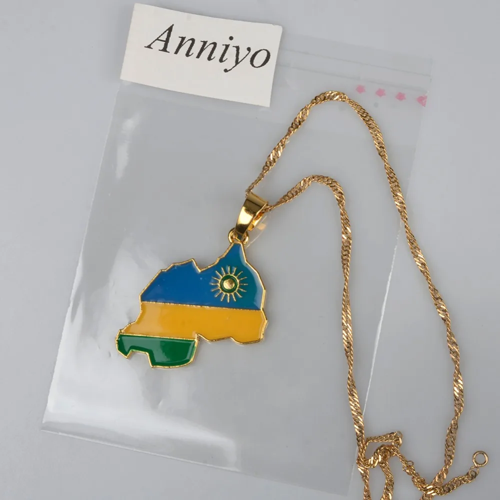 Anniyo Rwanda карта страны флаг золотой цвет кулон ожерелье Rwandans ювелирные изделия