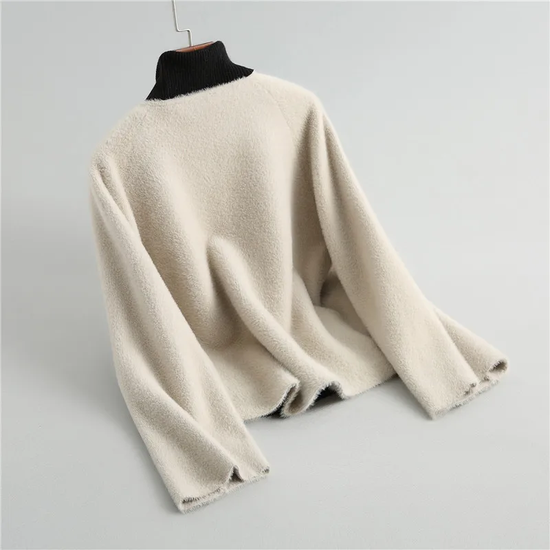 Evasu Lou Cardigan Women 2018 New Autumn and Winter Loose Sweater Milk Fur Jacket Long-sleeve Knitted Coat EV243 |