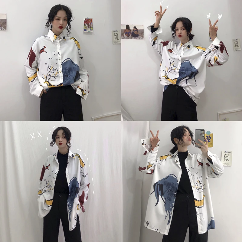 Корейский шик женская одежда блузки весна осень Харадзюку Большие женские Топы