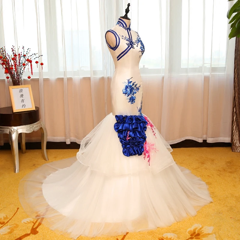 Жёлтое длинное вечернее платье традиционное китайское Чонсам Китай Свадебные