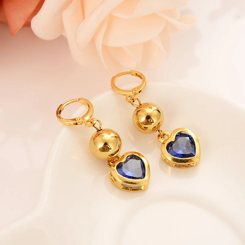 Gold Color Jewelry Fashion crystal cz stone heart Earrings Christmas Gift For Girls Kids Lady wedding bridal party PNG jewelry | Украшения