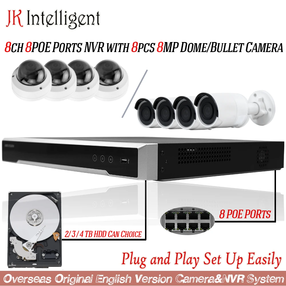 8CH 8 POE портов NVR 8MP 4K IP купол или Пуля CCTV камера H265 система видеонаблюдения комплект