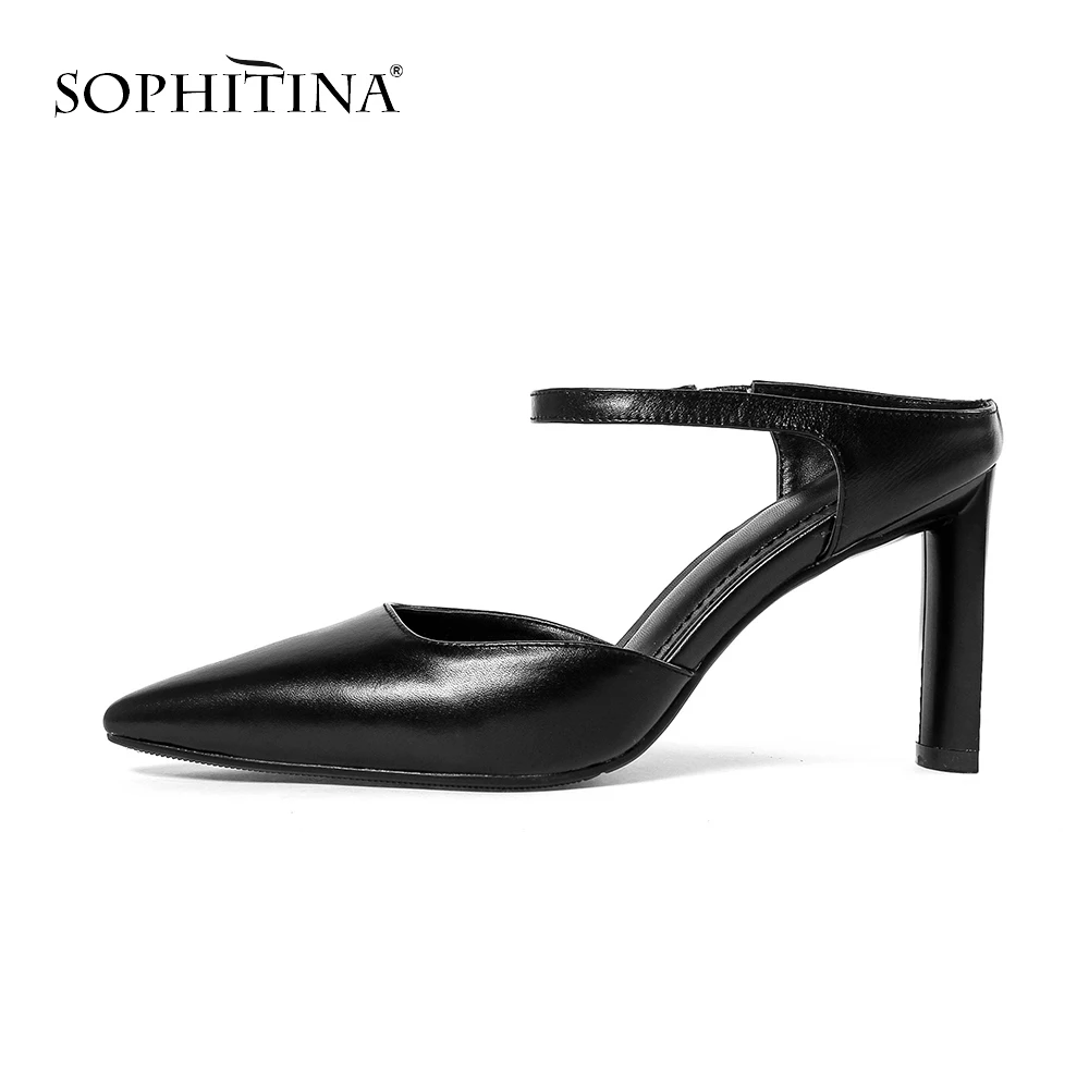 SOPHITINA/Новинки на весну и лето 2019г.; Женские босоножки из натуральной кожи с острым мыском на высоком полукруглом каблуке; Летняя женская обувь с кожанным ременем и резинкой на подъеме; Стильные модель обуви; SO22