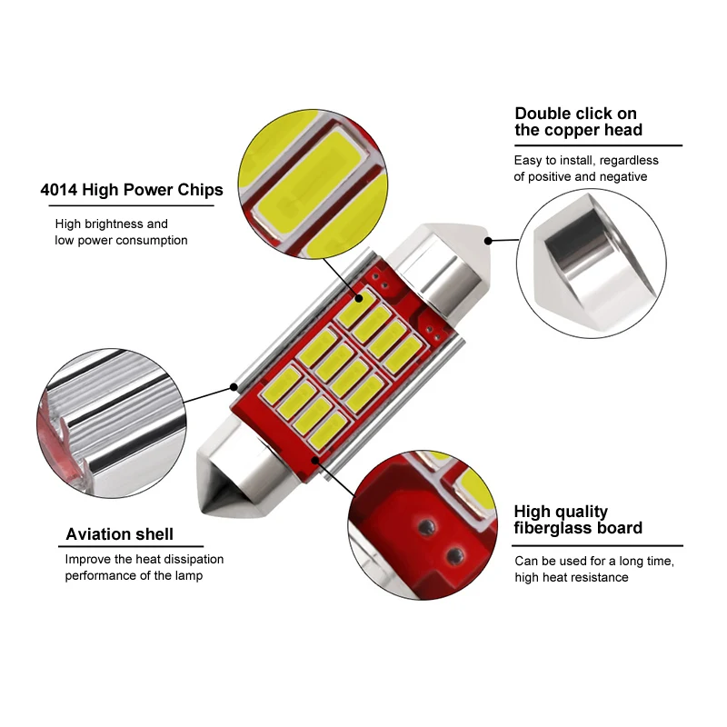1x гирлянда светодиодная 31 мм 36 39 42 C5W C10W 4014 SMD Canbus без ошибок Внутренняя купольная