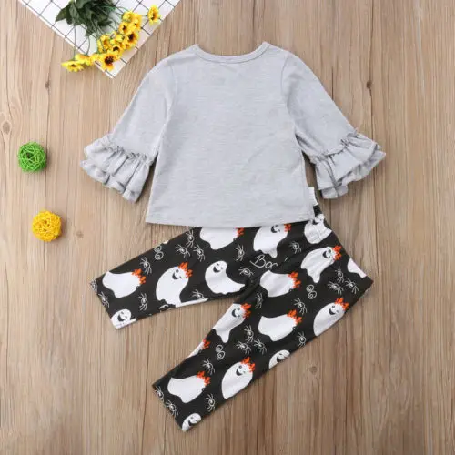 AU/детский топ с принтом на Хэллоуин для маленьких девочек футболка длинные штаны