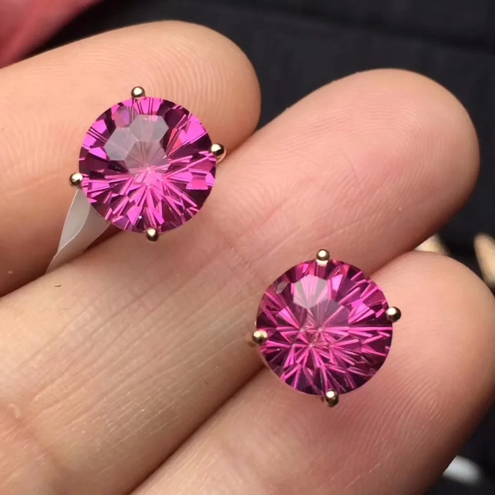 Настоящие хорошие драгоценности чистый розовое золото 18 карат Jewelry AU750 натуральный розовый топаз камни Стад Серьги для Для женщин изысканные серьги