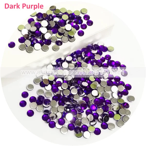 Dark Purple Высокое качество 4, 5, 6, 7, 8, 10 мм круглые акриловые стразы с плоской задней поверхностью, стразы для дизайна ногтей, рукоделие, украшение - Цвет: Dark Purple