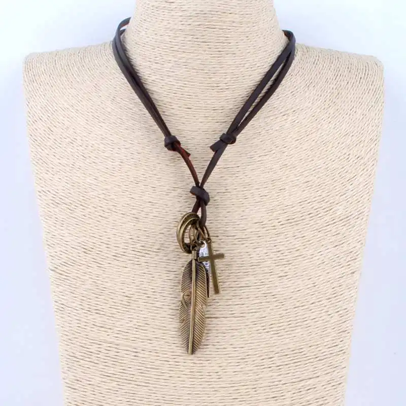 Ожерелья и подвески мужские из натуральной кожи с перьями|long chain necklace|chain necklacedesigner