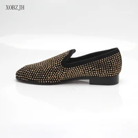 xobzjh 2019 new men shoes british style wedding party handmade rhinestone shoes men flats leather gold loafers shoes big size