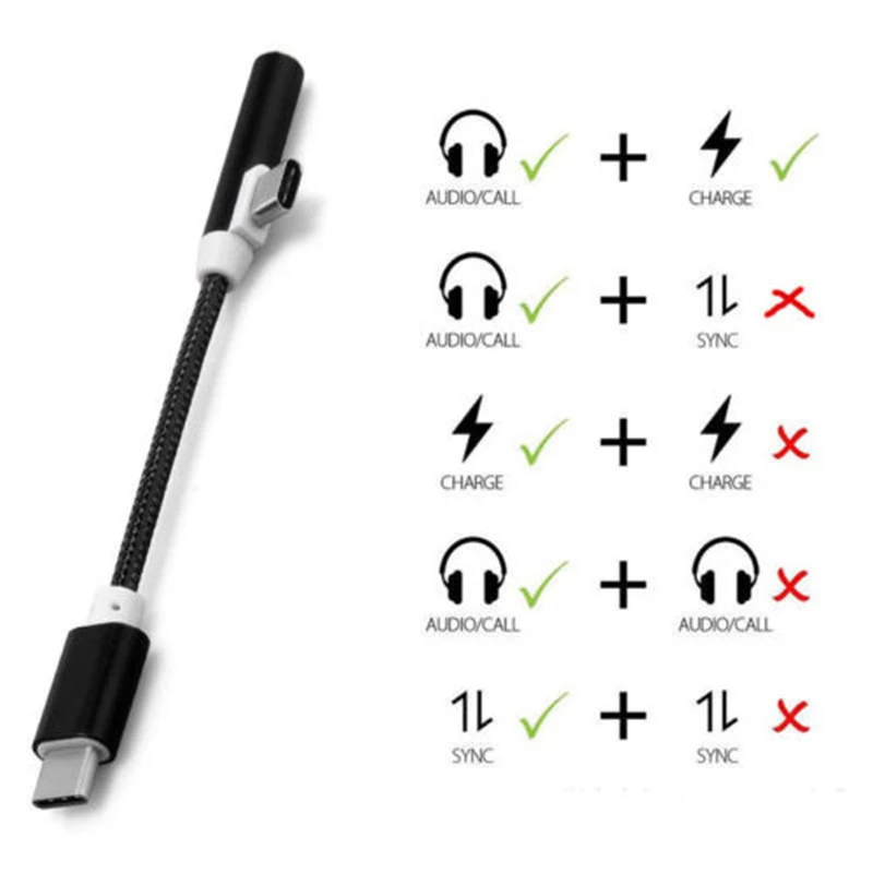 2 в 1 type C 3 5 мм наушники USB Jack адаптер конвертер аудио зарядное устройство кабель
