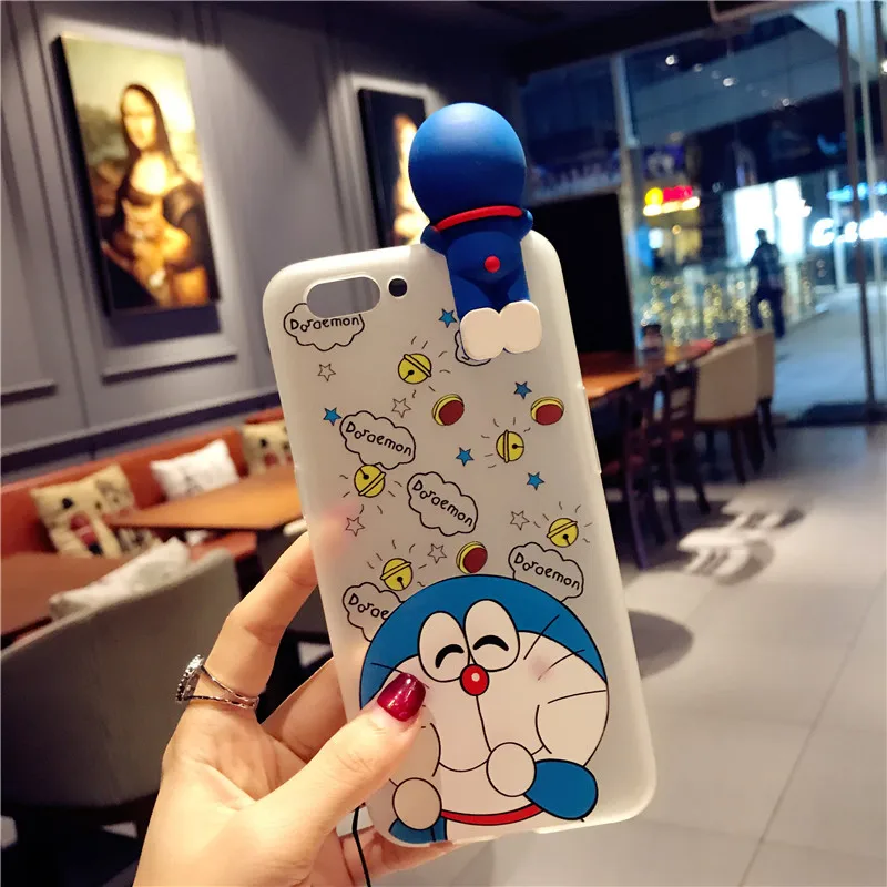 3D Doraemon case For iPhone 8 /8 Plus cute Tempered Glass for 7 plus /7 6 6s doll clear cover cartoon color film +rope |