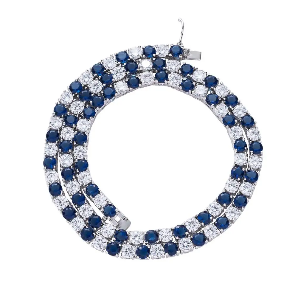 

Hip Hop Bling Iced Out 1 Row white blue CZ Stone Tennis Chain Necklace AAA Cubic Zirconia Necklaces Men Rapper Jewelry