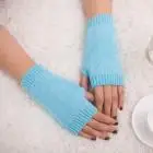 CHAMSGEND Для женщин для девочек трикотажные Arm пальцев теплые Зимние перчатки мягкие теплые варежки Прямая 1F5 - Цвет: Синий