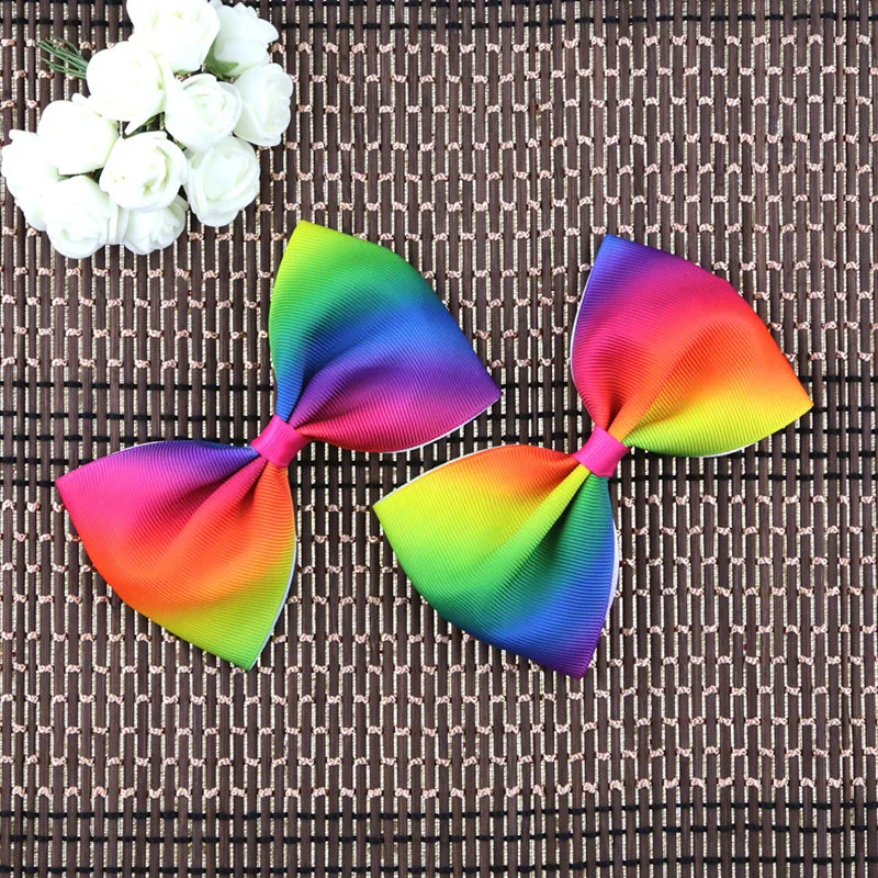 

1PCS Dazzling Rainbow Bow Solid Grosgrain Ribbon Girl Small Bow Hair Tie Clip Hair Band Bow DIY Hair Accessories Best Gift 2017