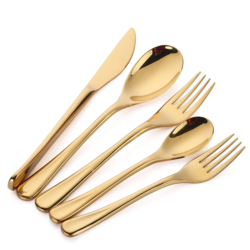 5pcs Gold Западный набор столовых приборов из золота и металла, 20 шт., золотые серебряные столовые приборы из нержавеющей стали, набор ножей, вилок, столовых приборов черного цвета - Цвет: 5pcs Gold
