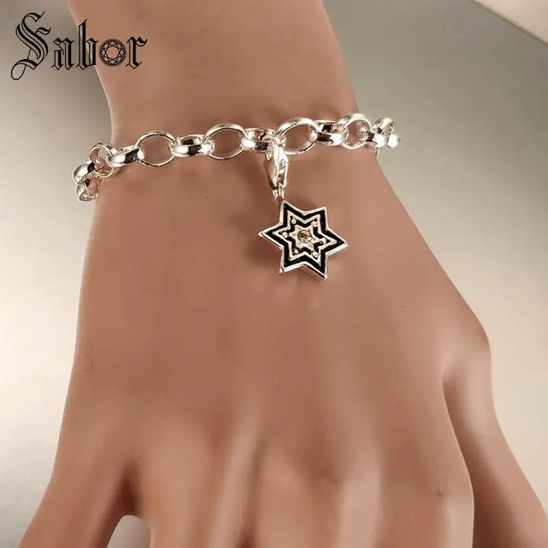 Модные Серебристые Черные Подвески с шестью острыми звездами для