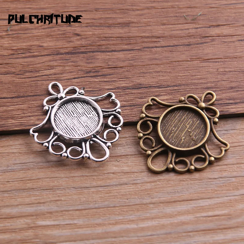  Two Color 10pcs Metal Flowers 26*29mm(Fit 12mm dia) Round Cabochon Pendant Setting Jewelry Blank Findings T6758 | Украшения и