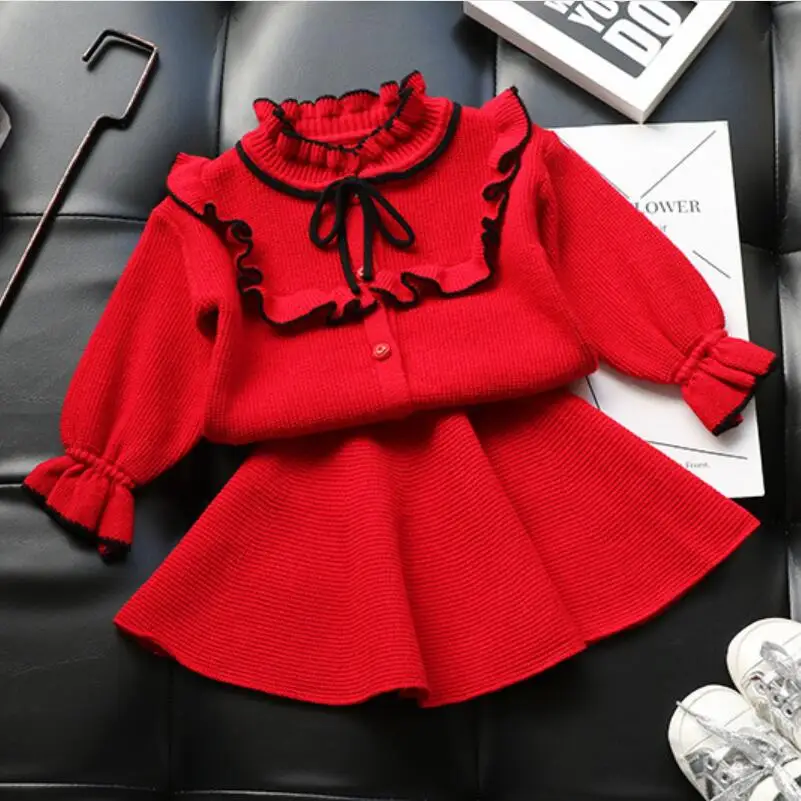 Трикотажный комплект из 2 предметов для девочек свитер с длинным рукавом и юбка