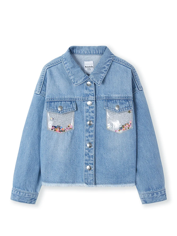 Balabala Kids Girls Contrasting Denim Jacket with Destruction Jean Children Toddler Girl Spring Autumn Clothes | Детская одежда и
