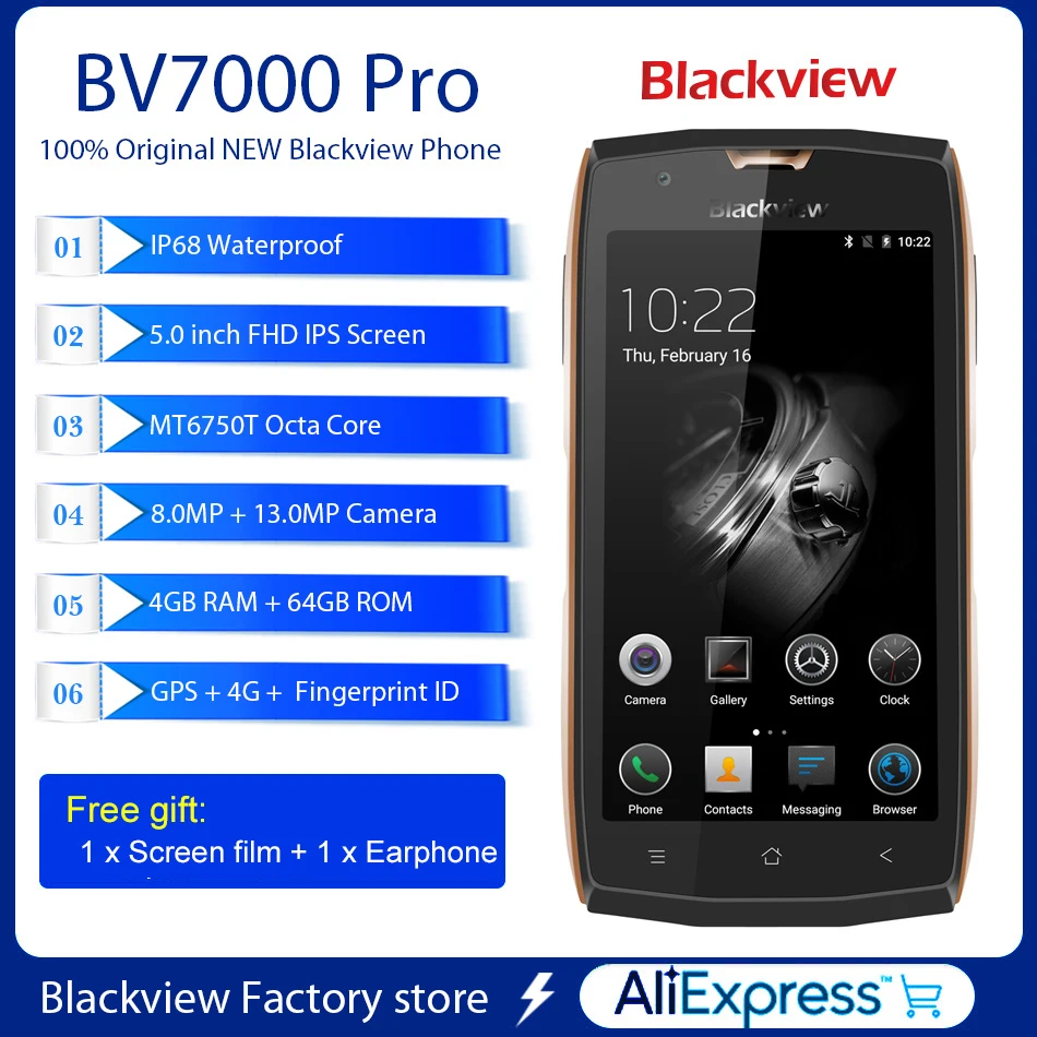 Blackview BV7000 Pro IP68 Водонепроницаемый смартфон 4 GB + 64 5 0 &quotFHD 13.0MP мобильного телефона