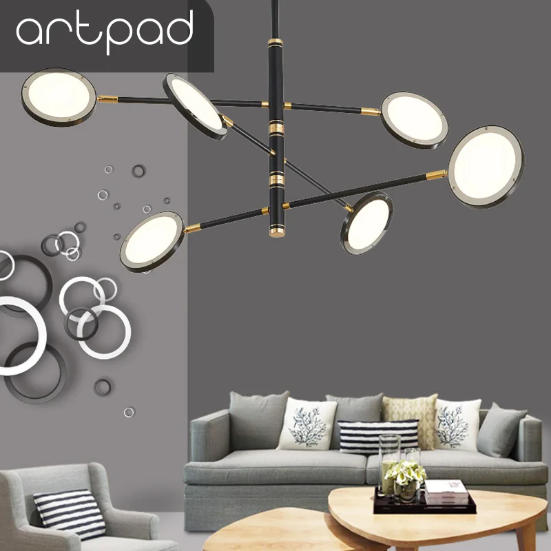 Artpad Modern Black Gold Body Ceiling Chandelier Light Dining Room Bedroom Living Surface Mounted Hanglamp Fixture | Освещение
